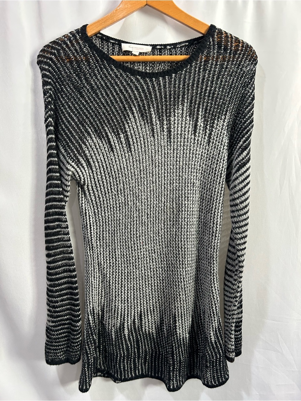 Vince Camuto Black and White Ombre Open Knit Tunic Sweater LN